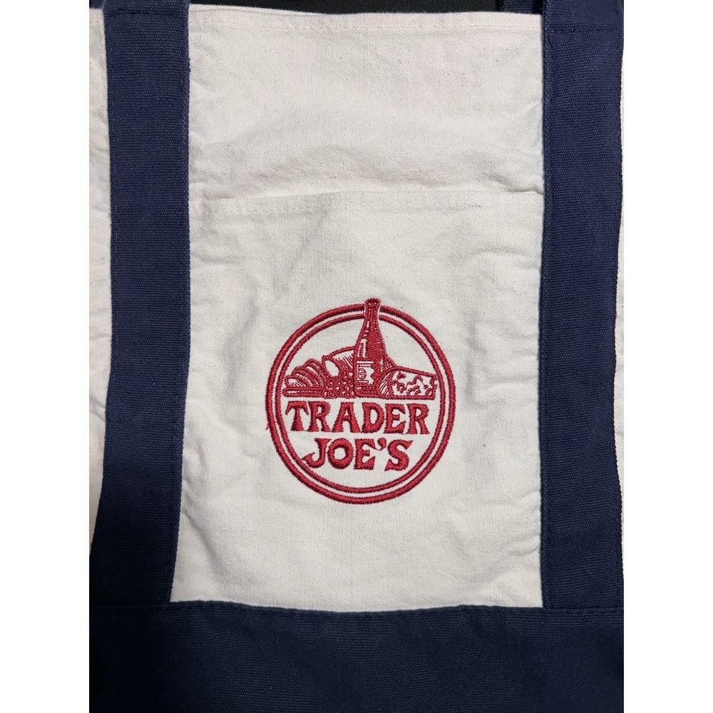 Trader Joe's Large Canvas Tote Bag Red White Blue Logo Classic Grocery Bag - Picture 2 of 9